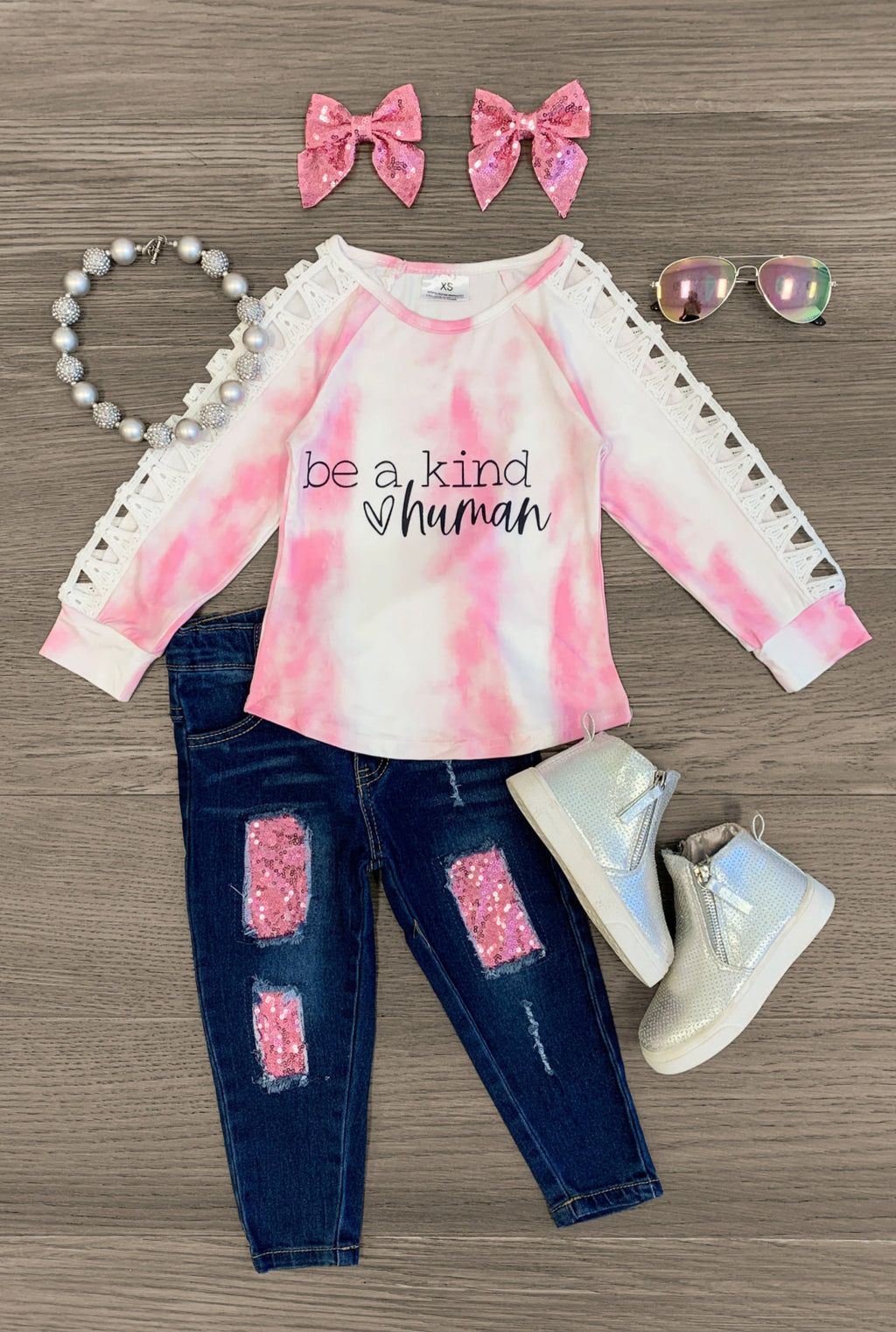 Be A Kind Human Sequin Denim Pant Set
