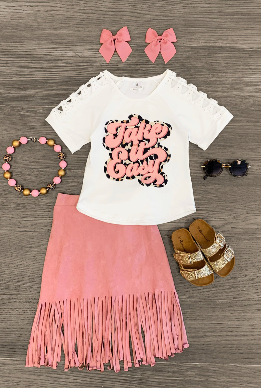 Take It Easy" Fringe Suede Skirt Set