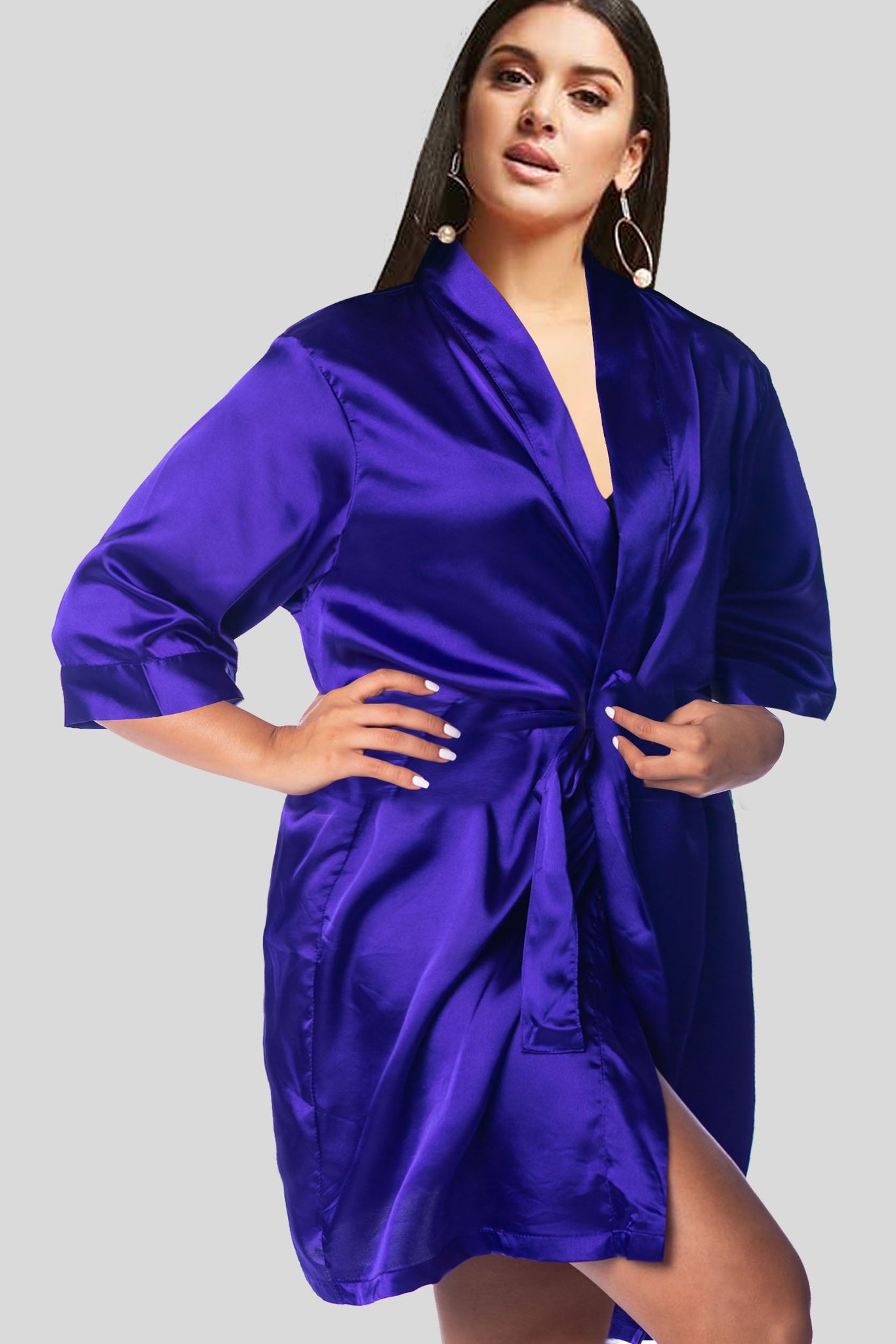 Regal Purple Satin Kimono Robe