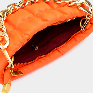 Faux Leather Padded Shoulder/Crossbody Bag With Chain Strap