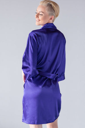 Regal Purple Satin Kimono Robe