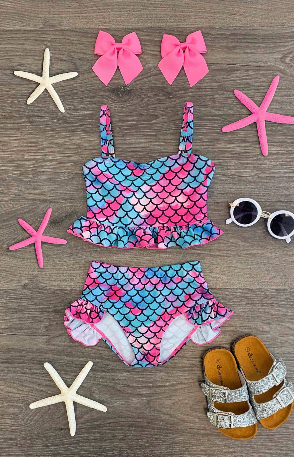 Mermaid High-Waisted Swimsuit Set - Blue/Pink