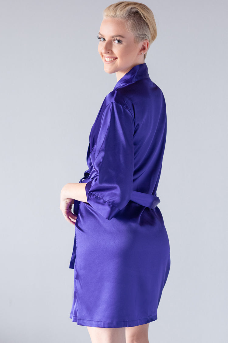 Regal Purple Satin Kimono Robe