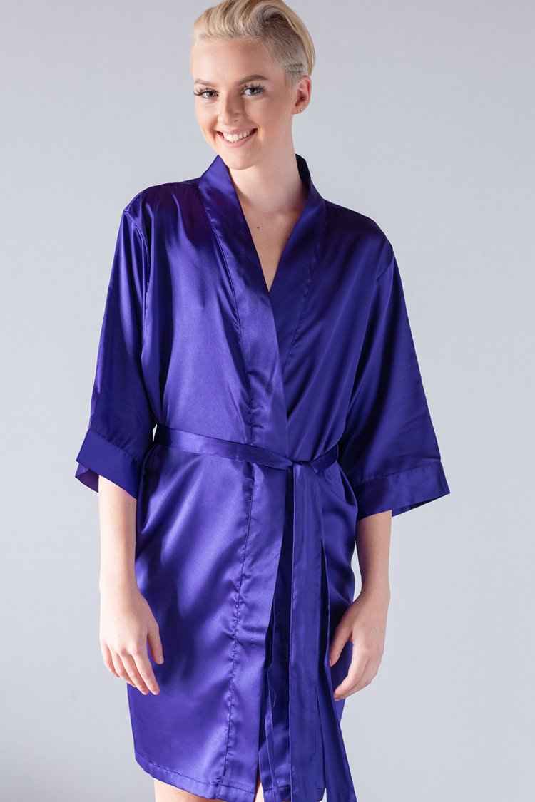 Regal Purple Satin Kimono Robe