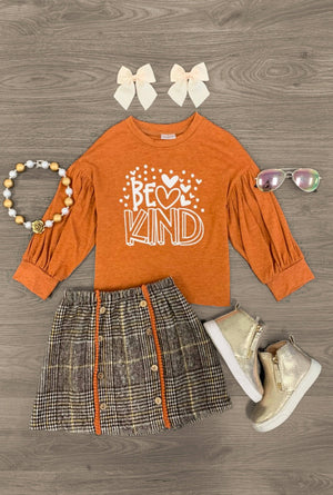 “Be Kind" Plaid Skirt Set