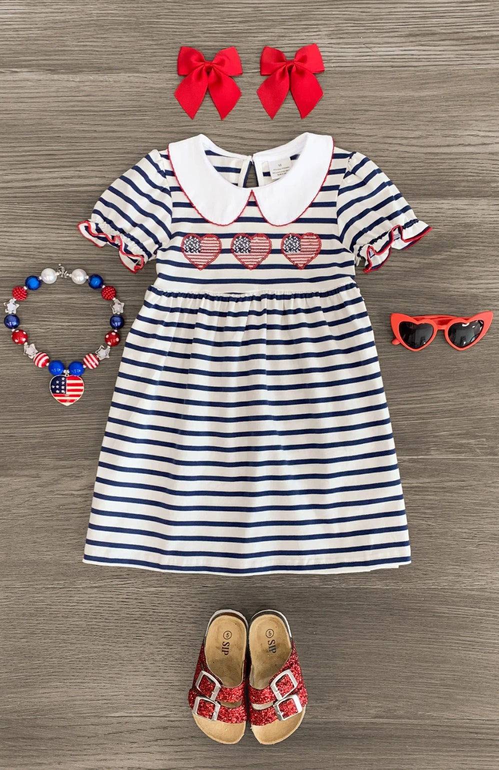 Striped Sequin Heart Collar Dress