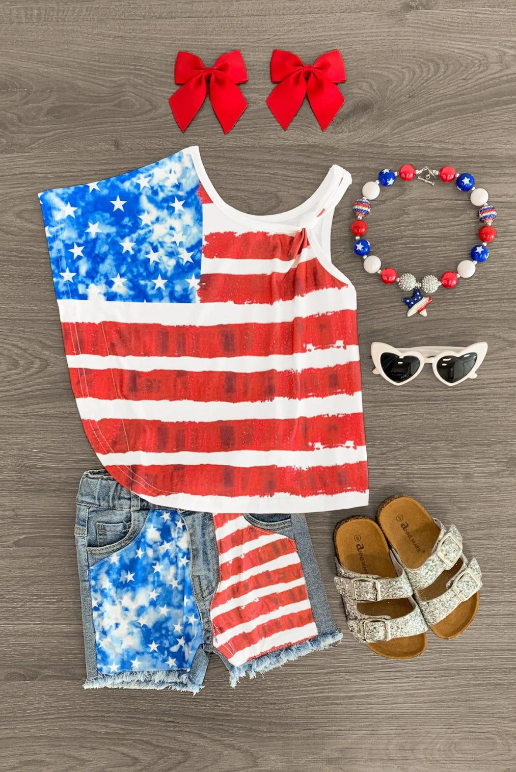 American Flag One Shoulder Denim Short Set