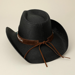 Turquoise Stone Pointed Wooden Beaded Band Western Straw Cowboy Fedora Hat