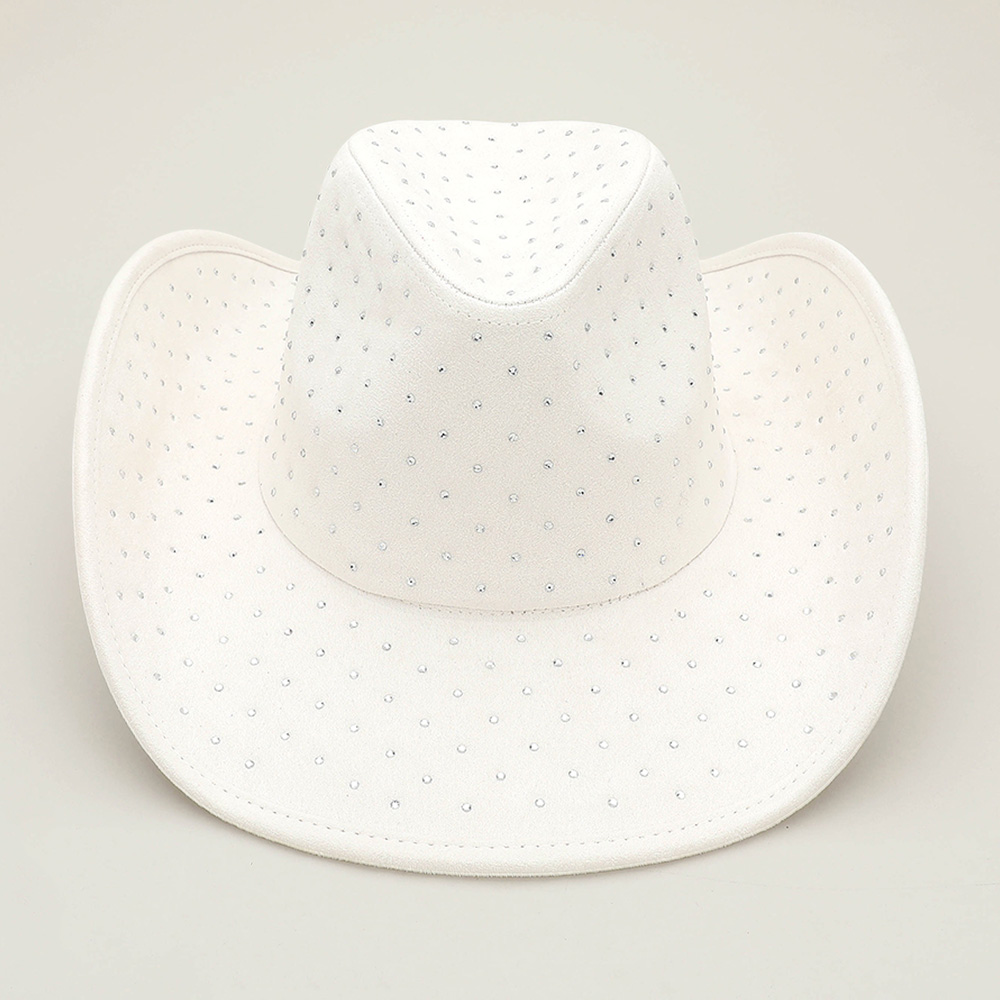 Rhinestone Embellished Faux Suede Western Cowboy Fedora Hat