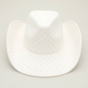 Rhinestone Embellished Faux Suede Western Cowboy Fedora Hat