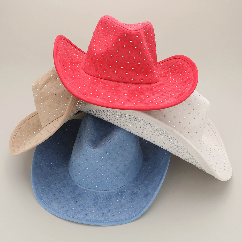 Rhinestone Embellished Faux Suede Western Cowboy Fedora Hat