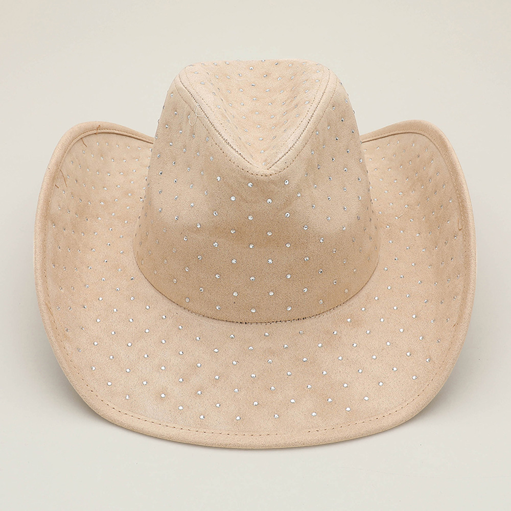Rhinestone Embellished Faux Suede Western Cowboy Fedora Hat