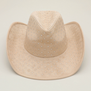 Rhinestone Embellished Faux Suede Western Cowboy Fedora Hat