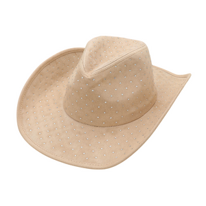 Rhinestone Embellished Faux Suede Western Cowboy Fedora Hat