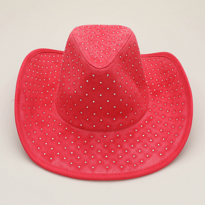 Rhinestone Embellished Faux Suede Western Cowboy Fedora Hat