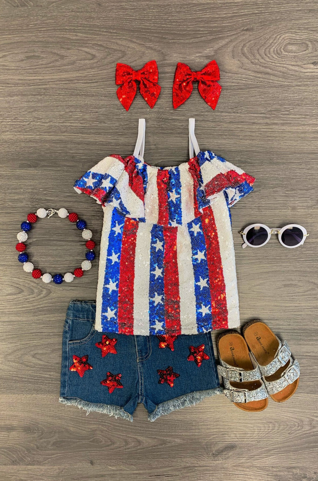 American Sequin Stars & Stripes Denim Short Set