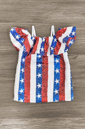 American Sequin Stars & Stripes Denim Short Set