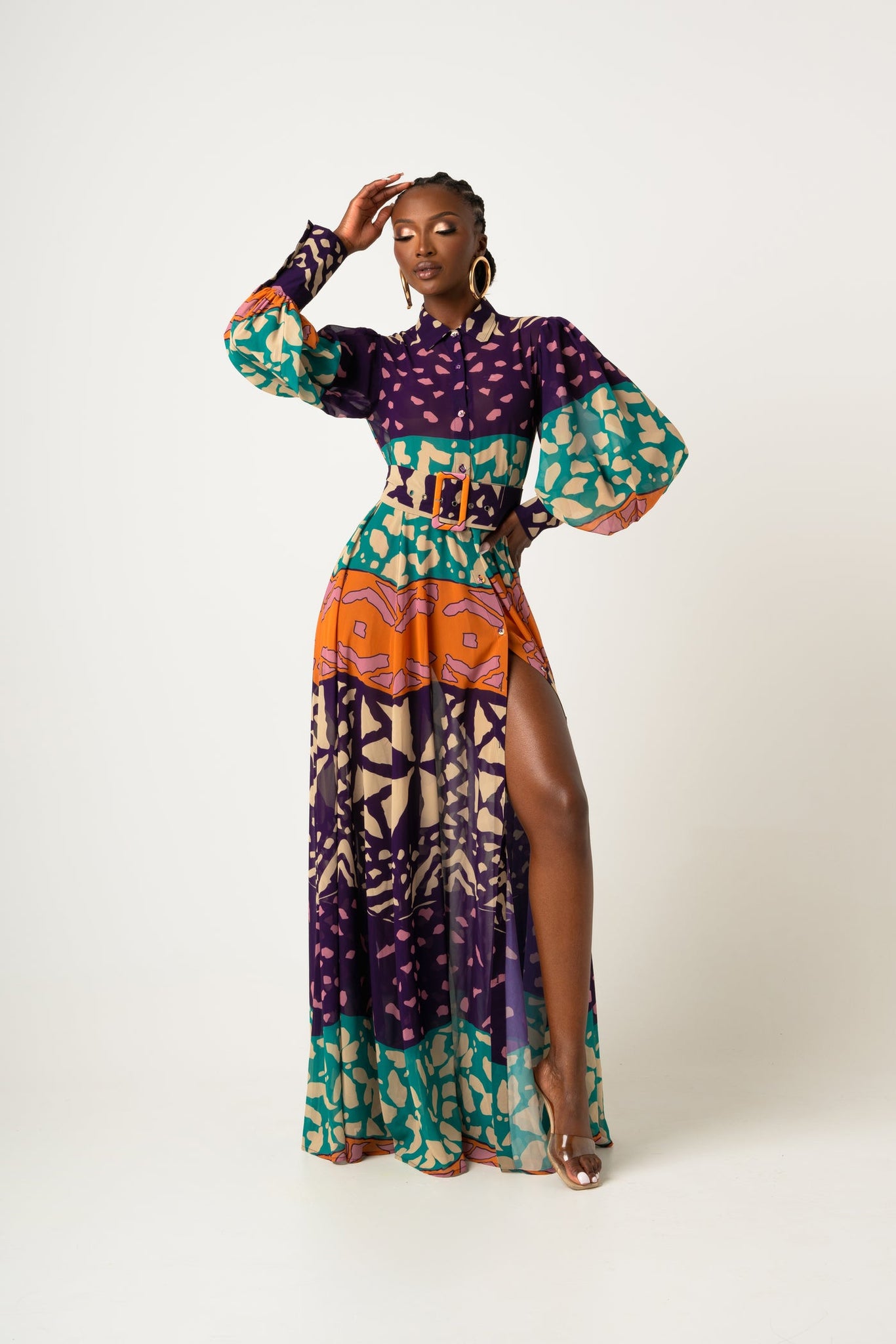Blissful PURPLE CHIFFON MAXI SHIRT DRESS