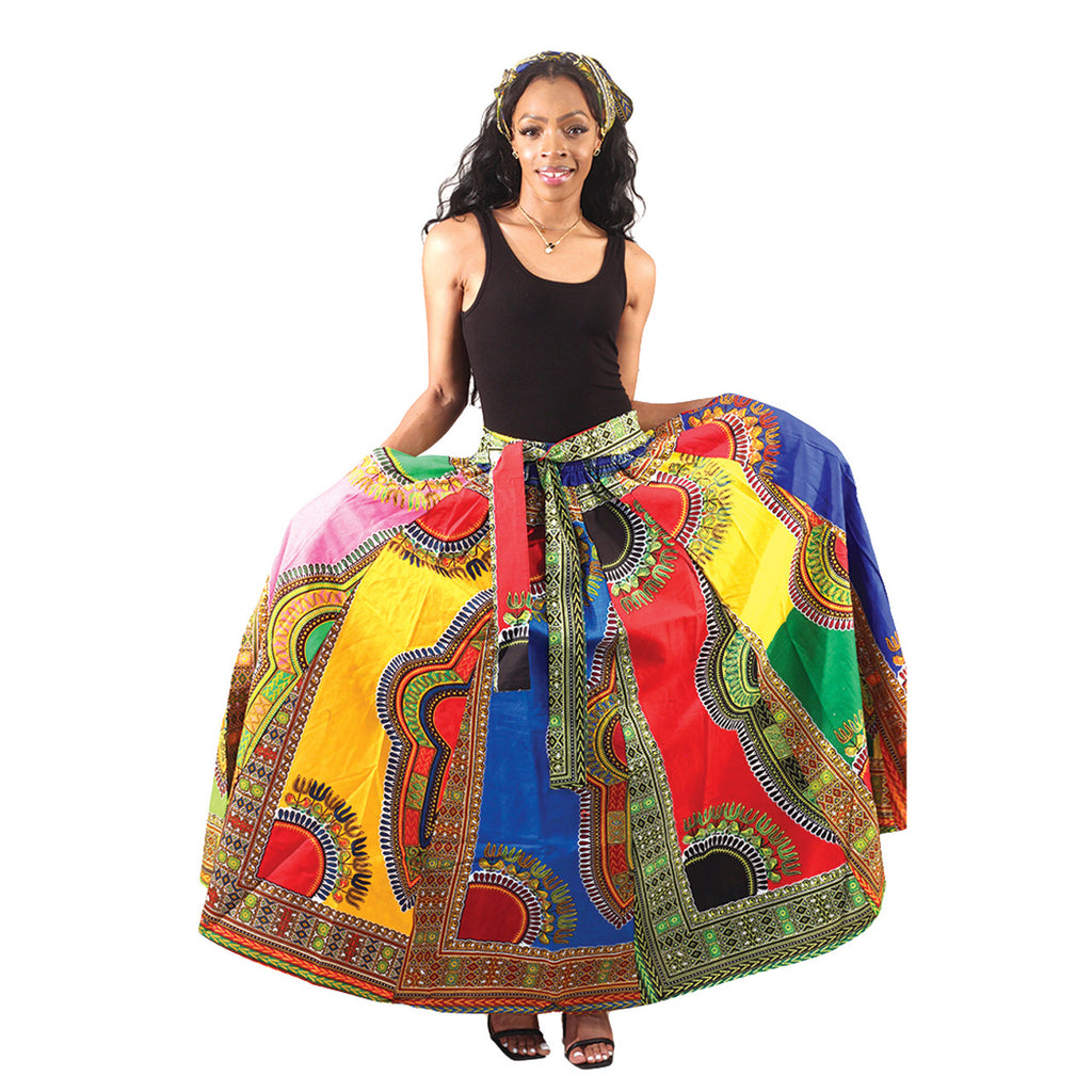 Mixed Dashiki Print Maxi Skirt