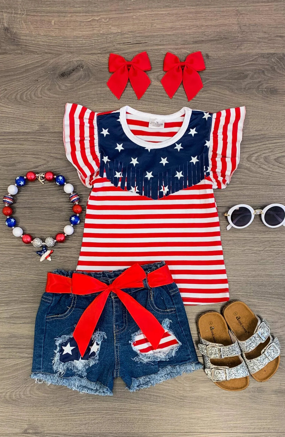 Stars & Stripes Ruffle Sleeve Denim Short Set