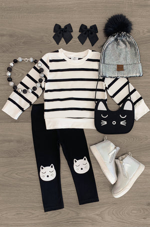 Black & White Striped Cat Legging Set