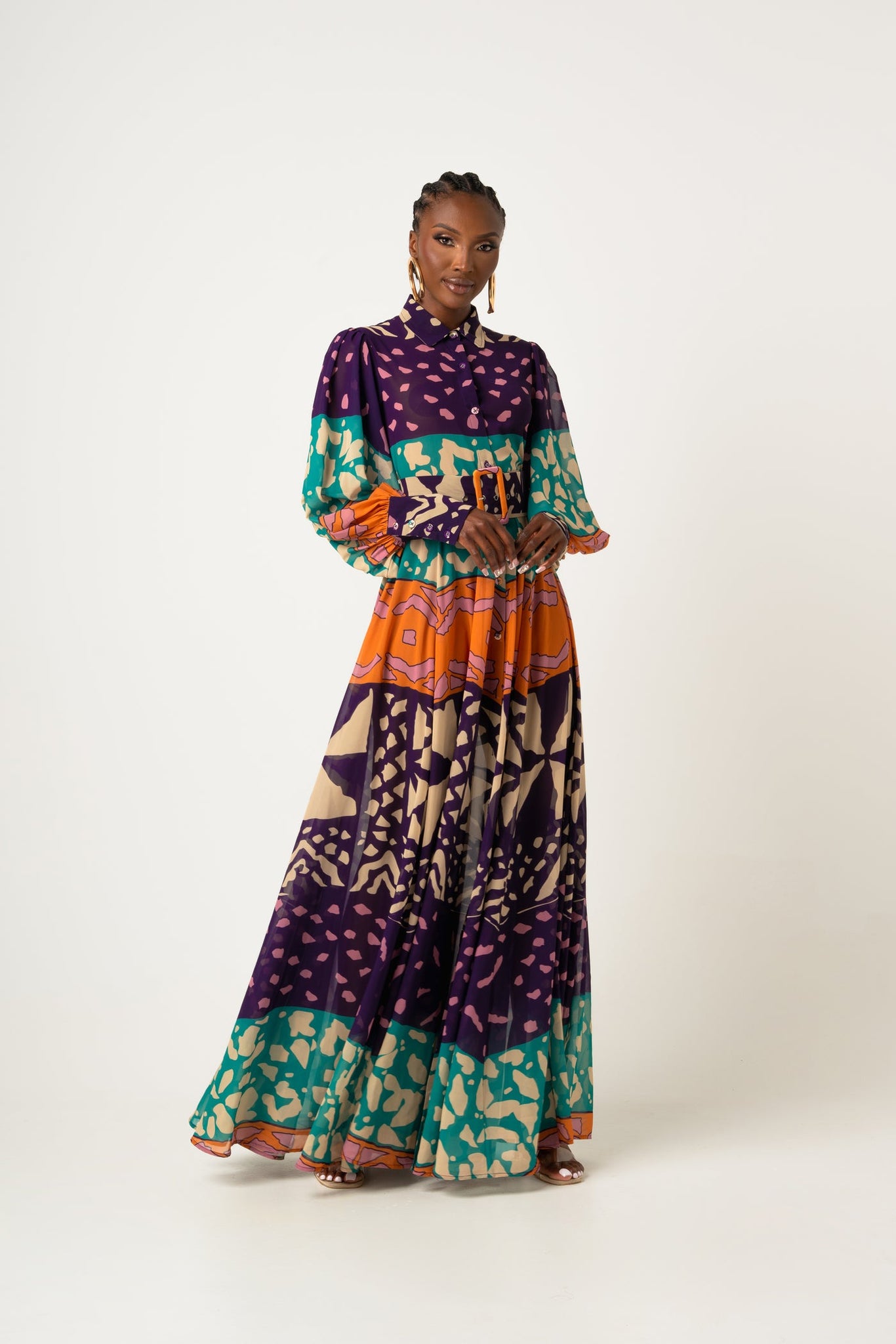 Blissful PURPLE CHIFFON MAXI SHIRT DRESS