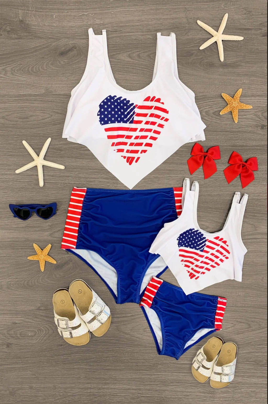 Mom & Me - American Flag Heart Bikini