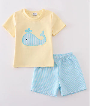 Yellow Whale Applique Boy Set
