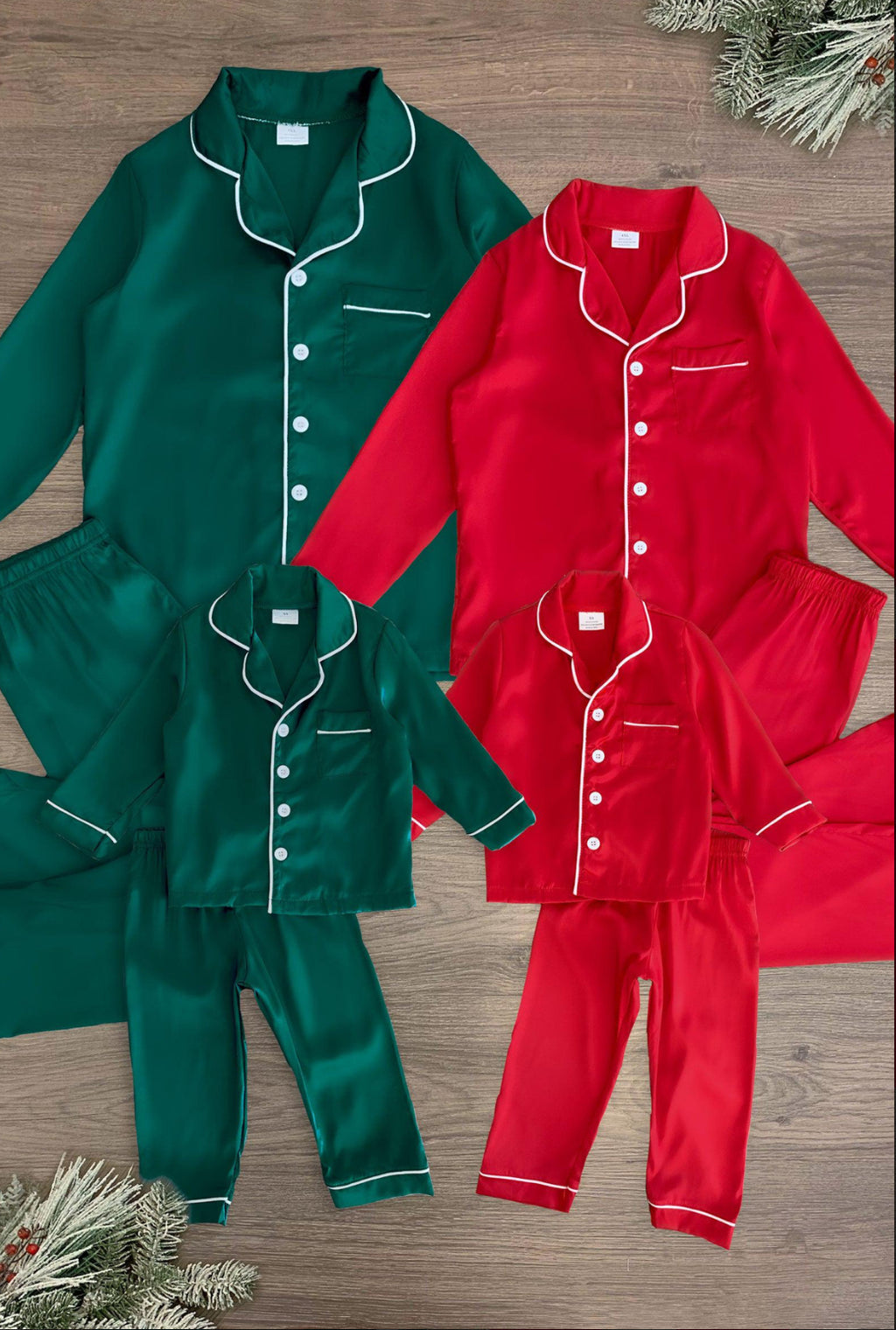 Red & Green Silk Family Pajamas
