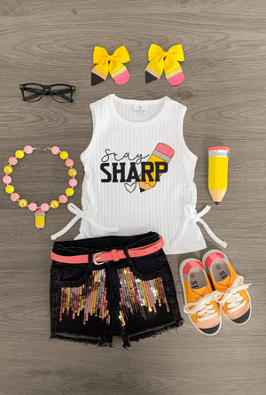 Stay Sharp" Sequin Denim Short Set