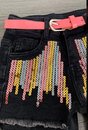 Stay Sharp" Sequin Denim Short Set