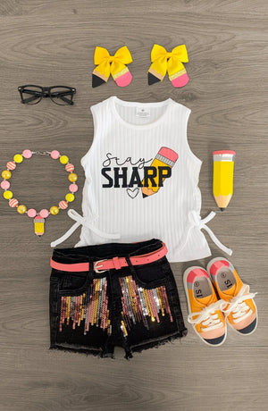 Stay Sharp" Sequin Denim Short Set