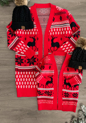 Mom & Me - Red Nordic Snowflake Cardigan