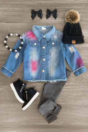 Spray Paint Distressed Denim Jacket