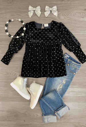 Silver Glitter Polka Dot Top