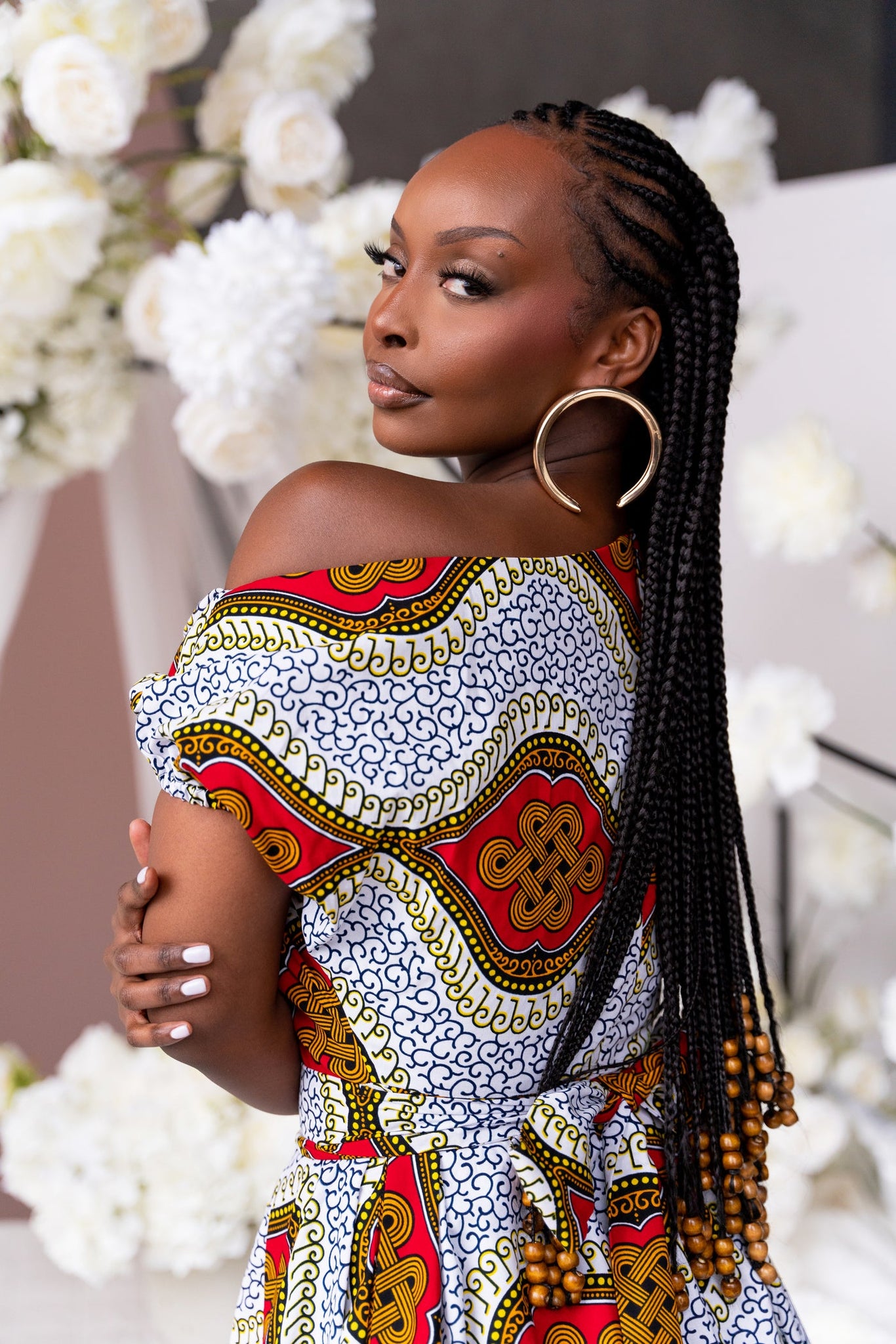 Bimisola African Print One- Shoulder Midi Dress
