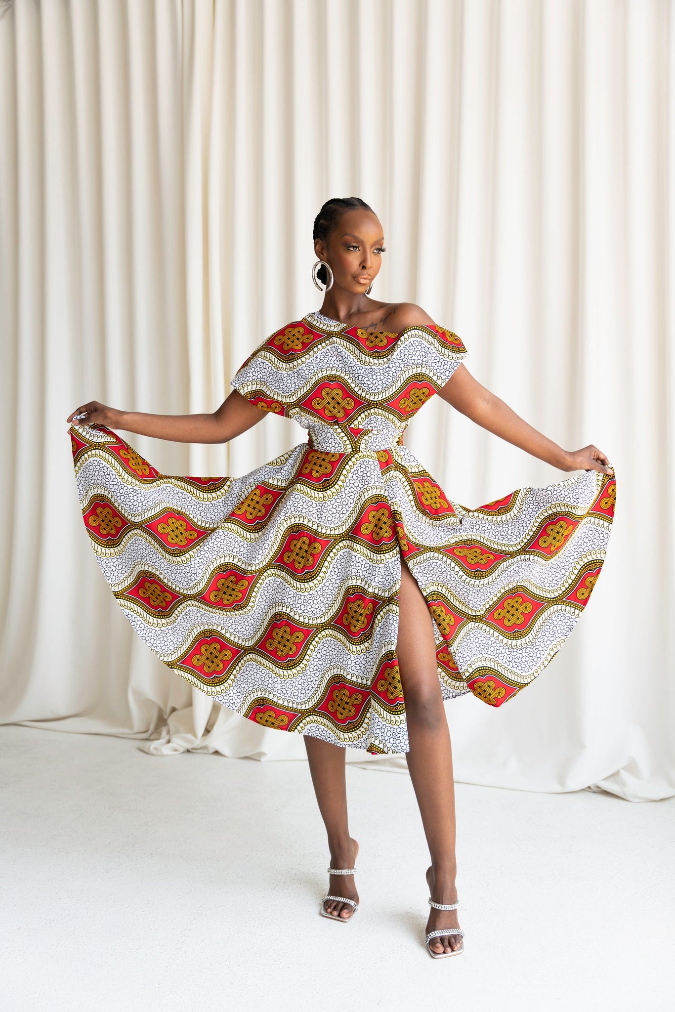 Bimisola African Print One- Shoulder Midi Dress