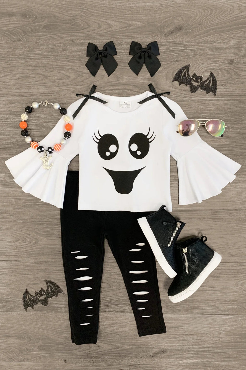 Black & White Ghost Distressed Legging Set