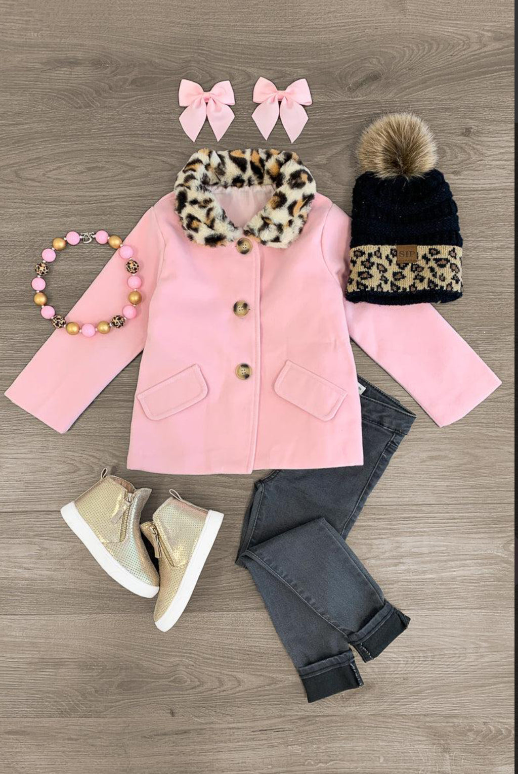 Pink Cheetah Fur Button Up Coat