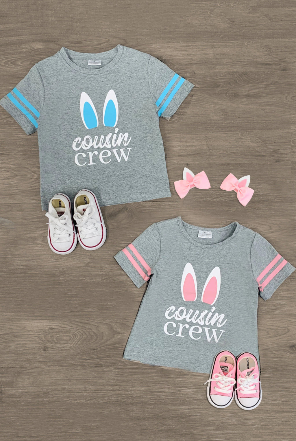 "Cousin Crew" Pink & Blue Bunny Top