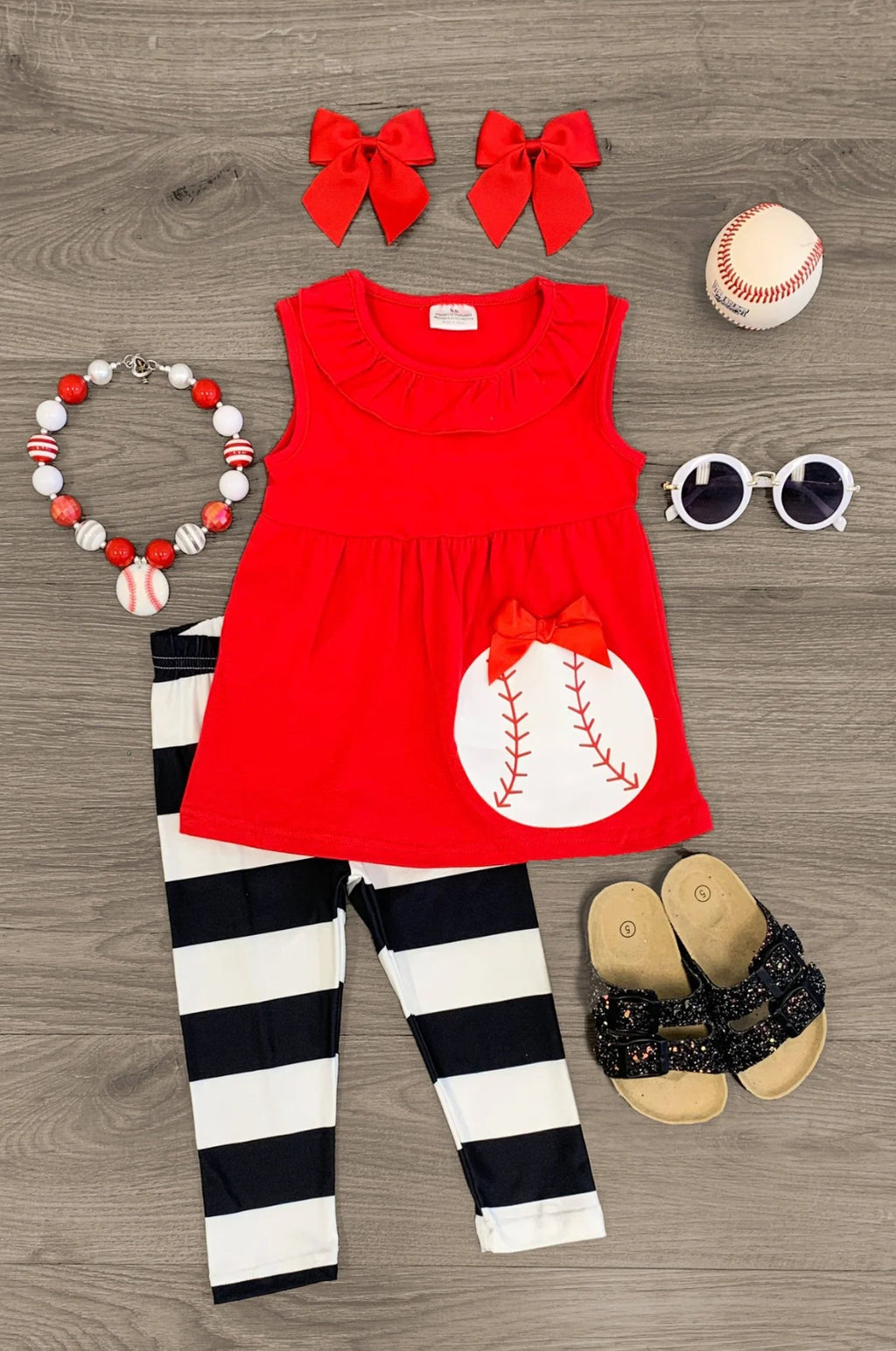Red Baseball Capri Stripe Set