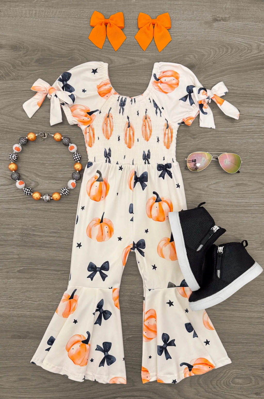 Pumpkin & Bows Bell Bottom Jumpsuit