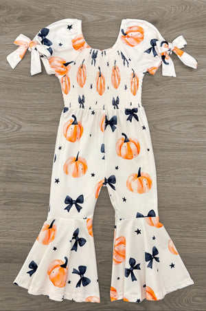 Pumpkin & Bows Bell Bottom Jumpsuit