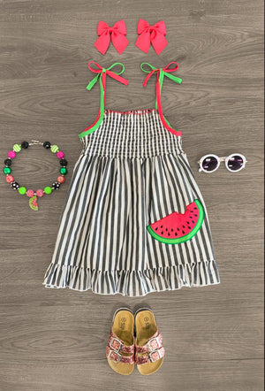 Striped Watermelon Tie Tank Dress