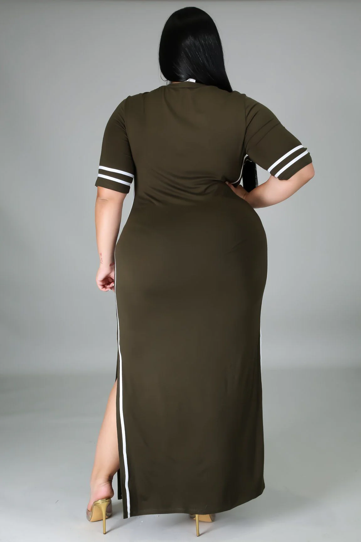 Striped Jersey Maxi Slit Dress