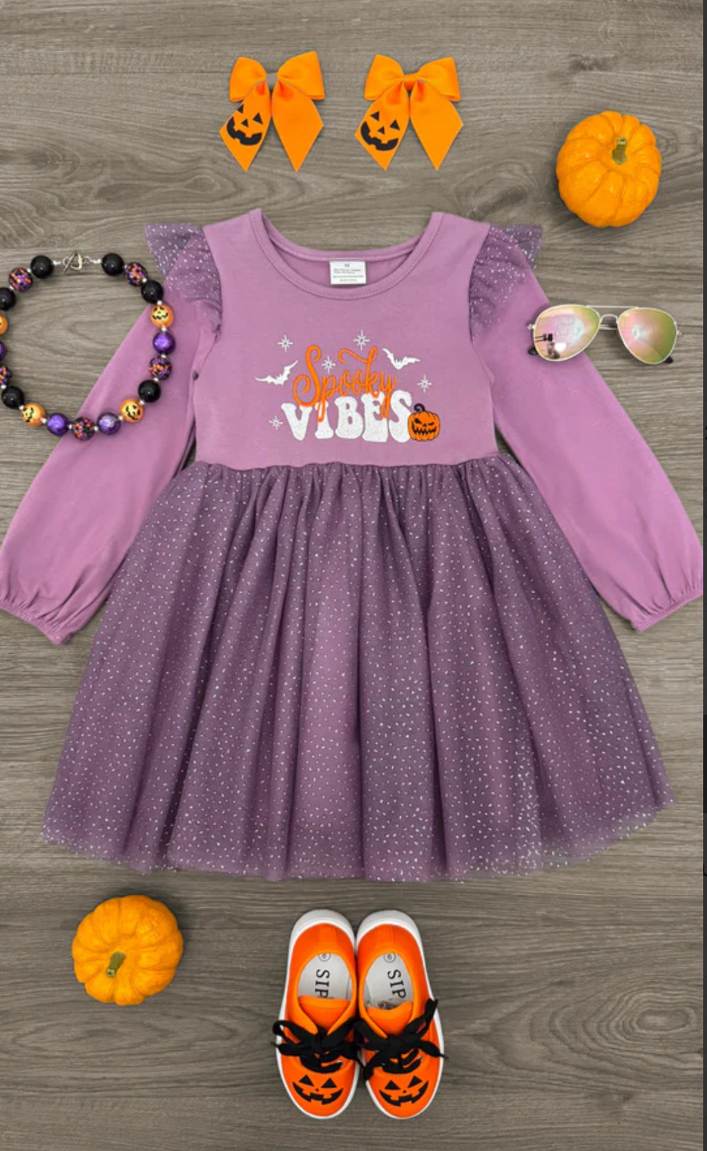 Spooky Vibes" Purple Glitter Tulle Dress