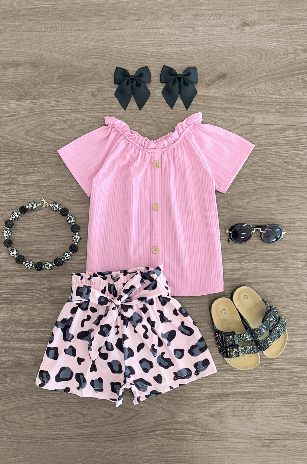 Light Pink Cheetah Tie Short Set