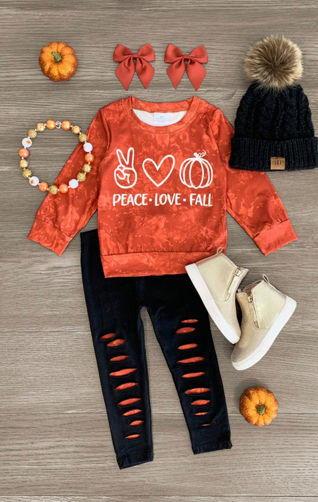 Peace Love Fall Rust Distressed Legging Set