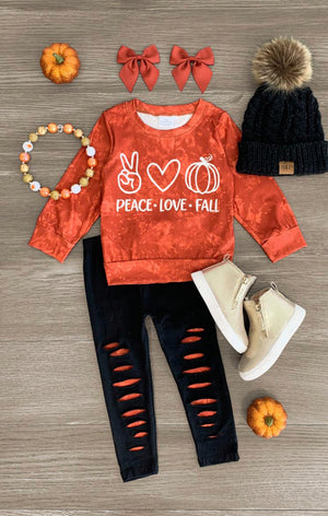 Peace Love Fall Rust Distressed Legging Set