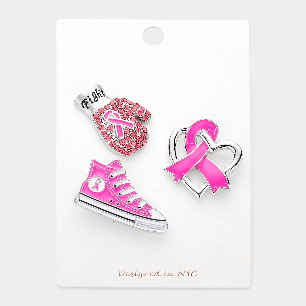 3PCS - Pink Ribbon Glove Sneakers Heart Pin Brooches